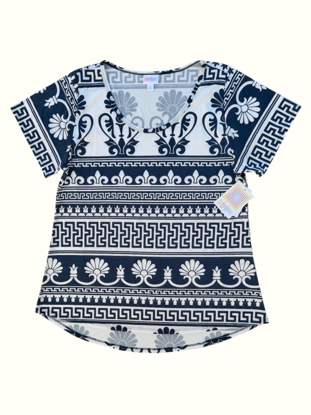 LuLaRoe Classic T Greek Key & Damask Short-Sleeve Scoop Neck Knit Top XL